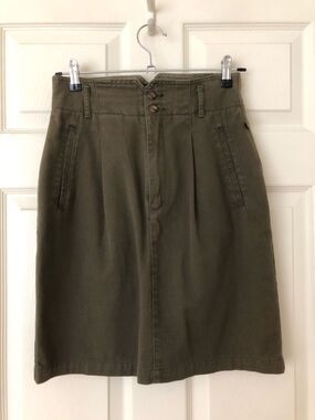 Esprit Vintage Army Green Cotton Twill Pencil Skirt Size 9/10